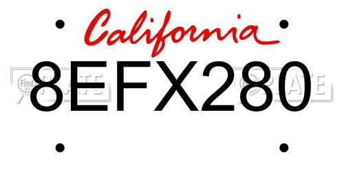 8EFX280 California License Plate