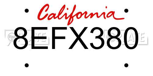 8EFX380 California License Plate