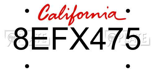 8EFX475 California License Plate