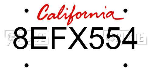 8EFX554 California License Plate