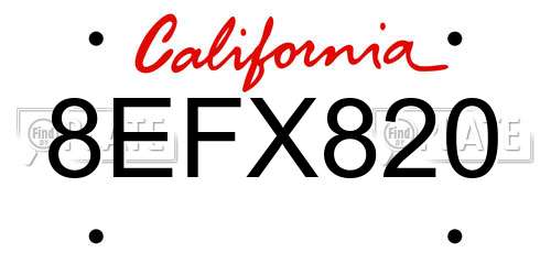 8EFX820 California License Plate