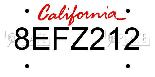 8EFZ212 California License Plate