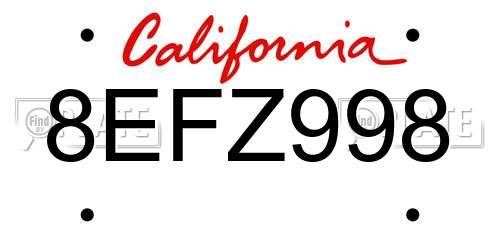 8EFZ998 California License Plate