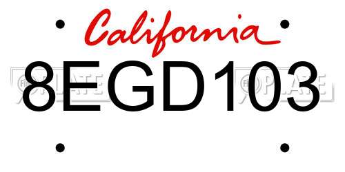 8EGD103 California License Plate