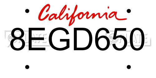8EGD650 California License Plate