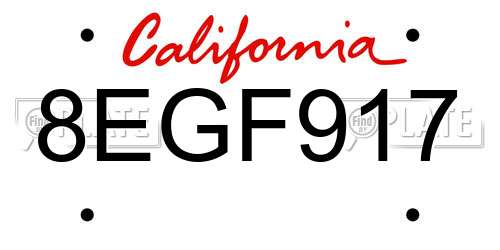 8EGF917 California License Plate