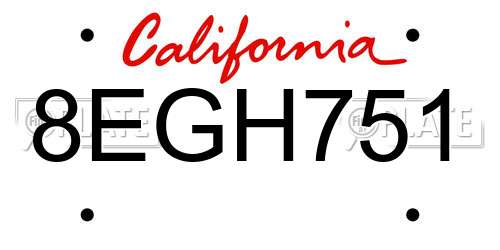8EGH751 California License Plate