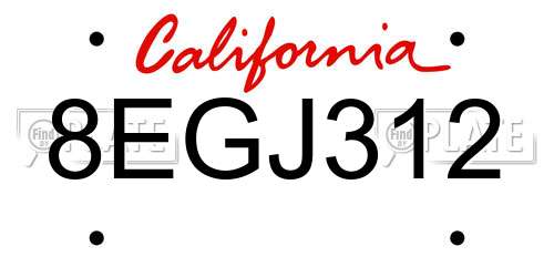 8EGJ312 California License Plate