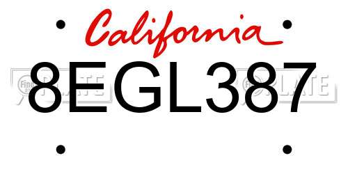 8EGL387 California License Plate