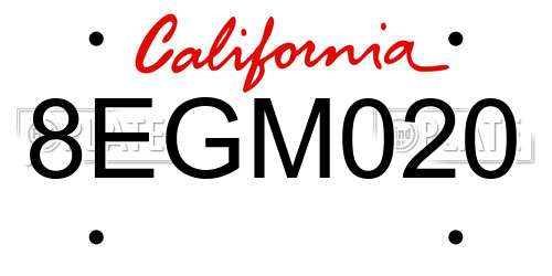 8EGM020 California License Plate