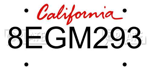 8EGM293 California License Plate
