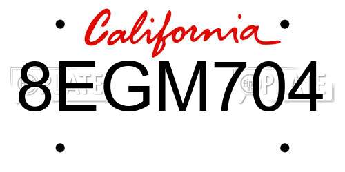 8EGM704 California License Plate