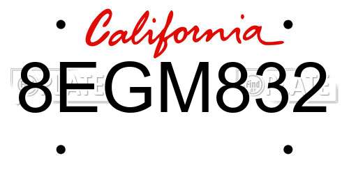 8EGM832 California License Plate