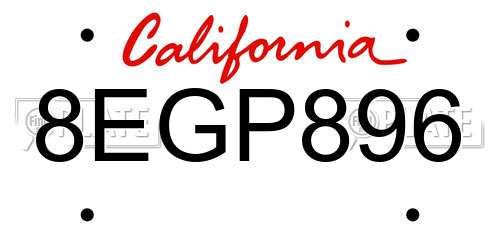 8EGP896 California License Plate