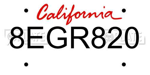 8EGR820 California License Plate