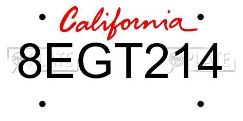 8EGT214 California License Plate
