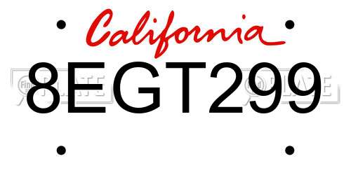 8EGT299 California License Plate