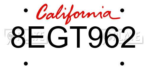8EGT962 California License Plate