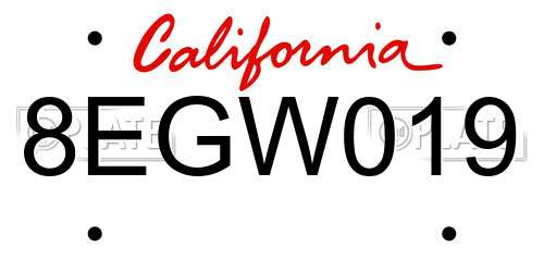 8EGW019 California License Plate