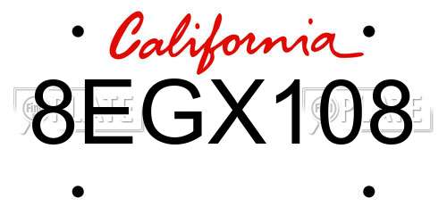 8EGX108 California License Plate