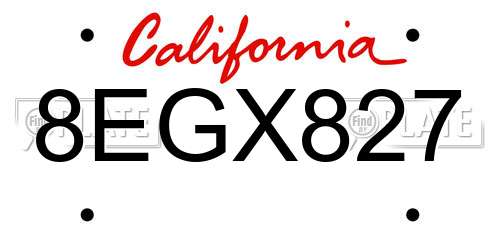 8EGX827 California License Plate