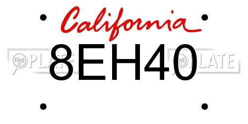 8EH40 California License Plate