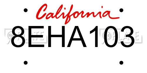 8EHA103 California License Plate
