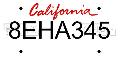 8EHA345 California License Plate