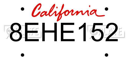 8EHE152 California License Plate