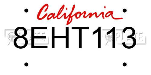 8EHT113 California License Plate
