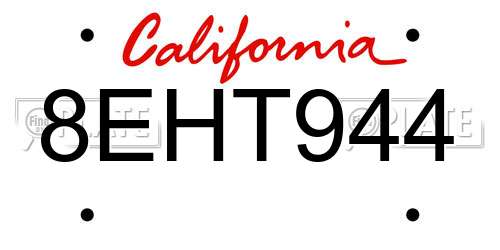 8EHT944 California License Plate