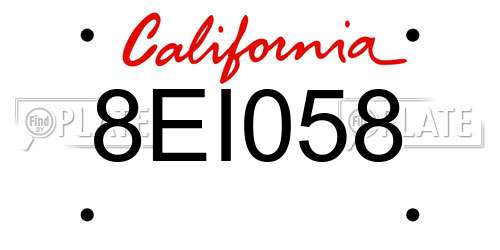 8EI058 California License Plate