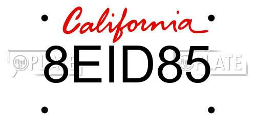 8EID85 California License Plate