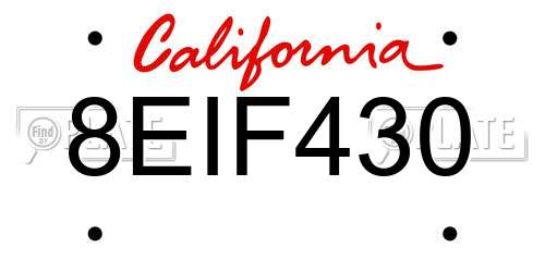 8EIF430 California License Plate