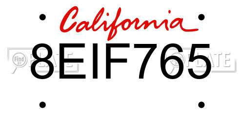 8EIF765 California License Plate