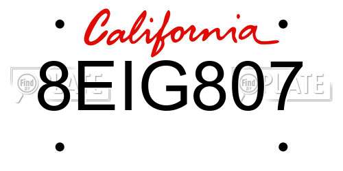 8EIG807 California License Plate