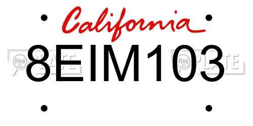 8EIM103 California License Plate