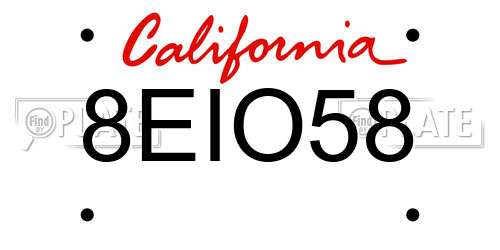8EIO58 California License Plate