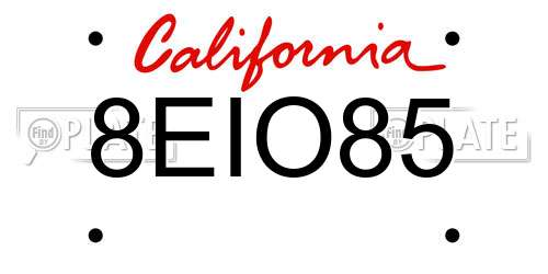 8EIO85 California License Plate