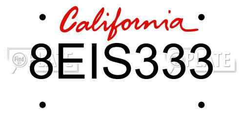 8EIS333 California License Plate