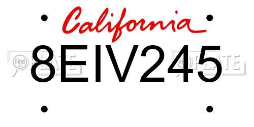 8EIV245 California License Plate