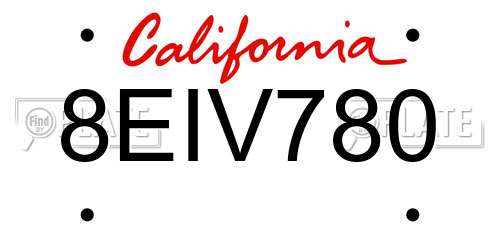 8EIV780 California License Plate
