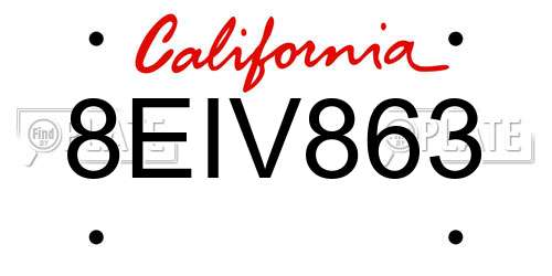 8EIV863 California License Plate