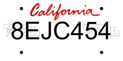 8EJC454 California License Plate
