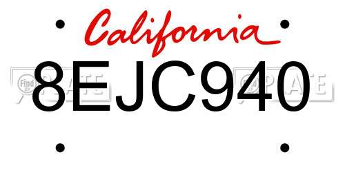 8EJC940 California License Plate