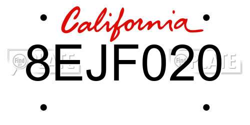 8EJF020 California License Plate