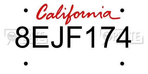 8EJF174 California License Plate