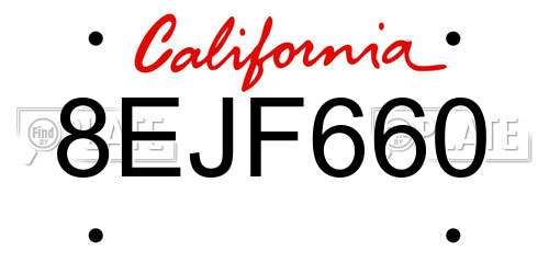 8EJF660 California License Plate