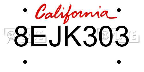 8EJK303 California License Plate