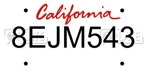 8EJM543 California License Plate